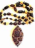 BN34 carved bakelite rose/glass bead necklace